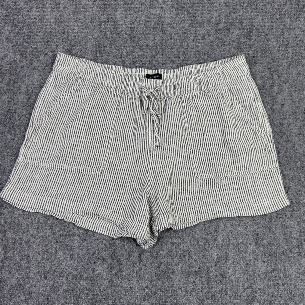 J.Crew Shorts M Black White Linen Blend Striped Coastal Minimalist Vacation Boho